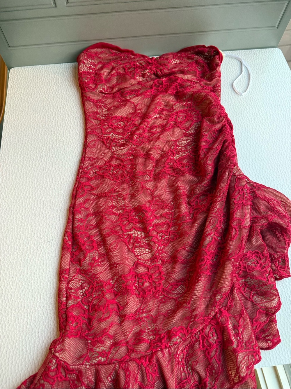 Princess Polly Strapless Fuchsia Lace Ruffle Hem Dress